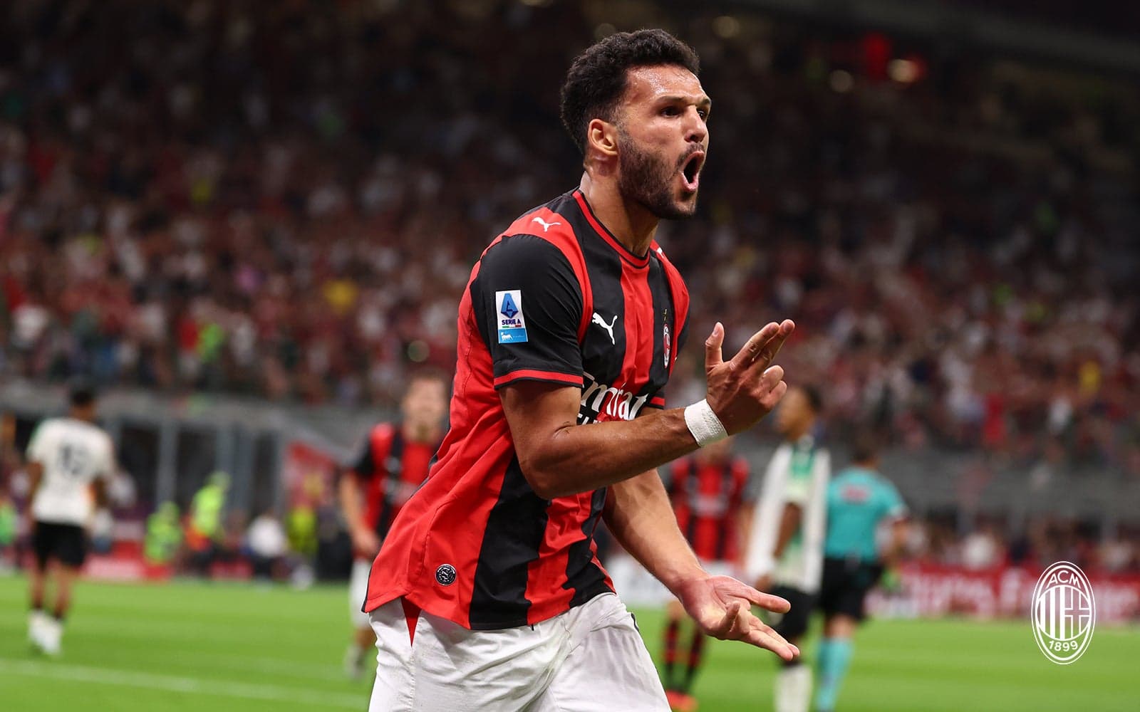 Gonçalo Ramos celebrates his first goal at San Siro in AC Milan v Venezia, Serie A 2026/27