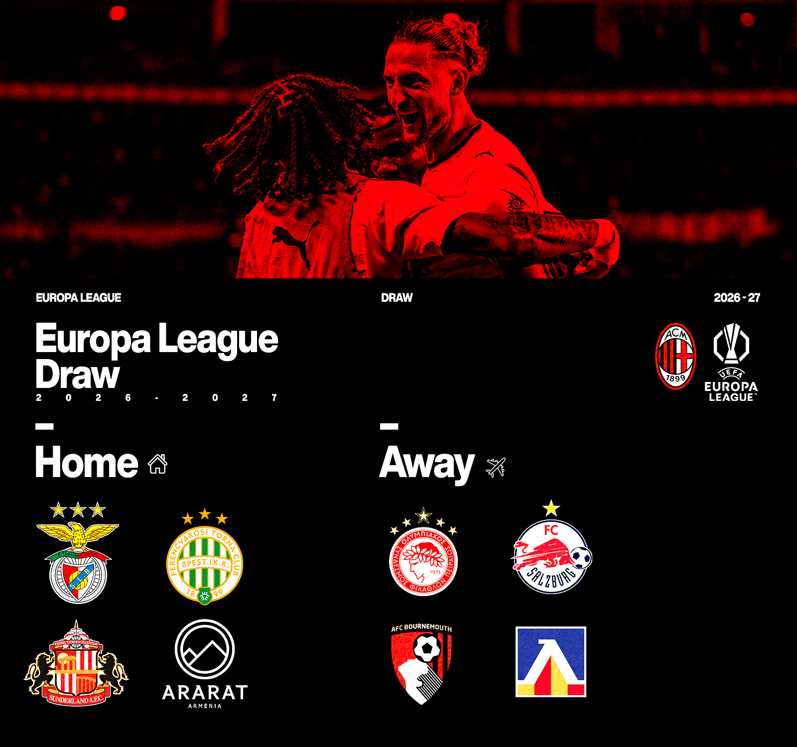 2026/27 EUROPA LEAGUE: THE ROSSONERI'S OPPONENTS