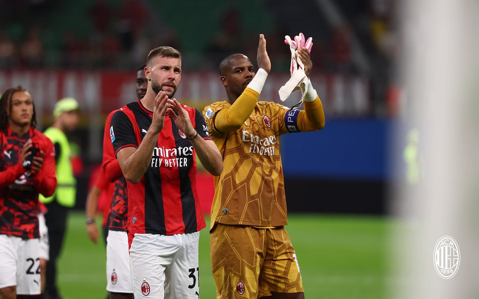 The Rossoneri celebrate at the end of AC Milan v Venezia 2-0, Serie A 2026/27